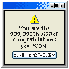 animated pixel art of a computer window that says 'you are the 999,999th visitor...'